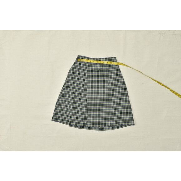 Flynn O'Hara Uniform Plaid Pleated Skirt Size 10X Green Gray Yellow Made in USA - Picture 4 of 8
